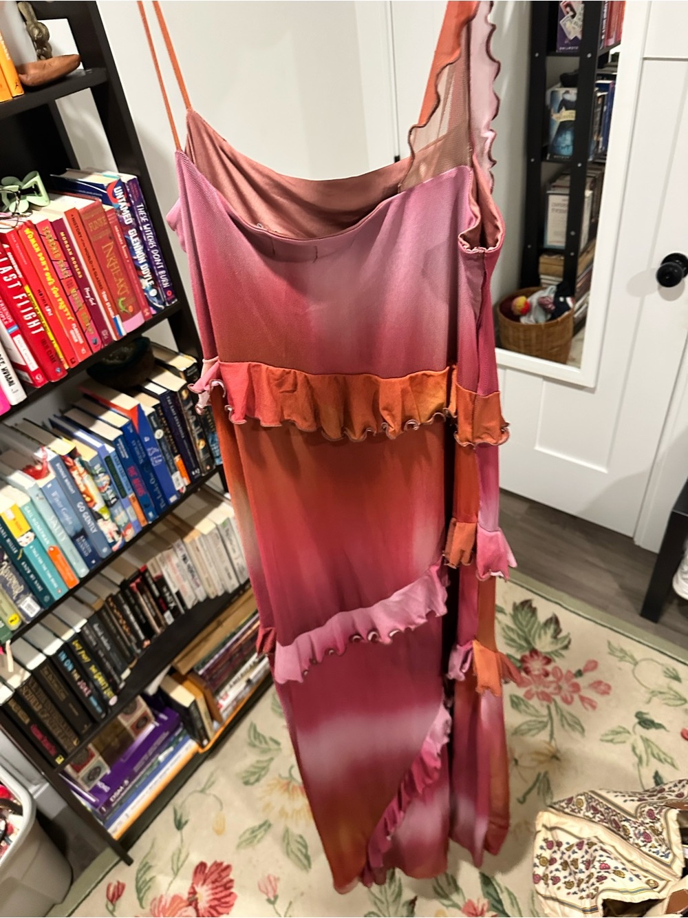 ASOS Ombre Pink and Orange Ruffle Maxi Dress